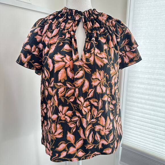 Rails NWT Kamila Jasmine Black Floral Keyhole Blouse XS Lyocell - Picture 2 of 11